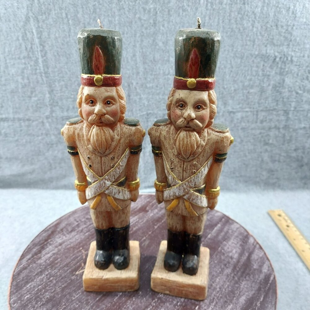 Pottery Barn Vintage Hand-Crafted Nutcracker Soldier Candles Pair